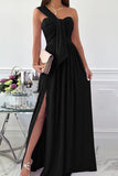 Lutaotie Elegant Formal Solid Asymmetrical Solid Color One Shoulder Irregular Dress Dresses(7 Colors)