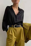 Lutaotie Celebrities Elegant Solid Make Old Buckle Solid Color Turndown Collar Blouses(4 Colors)