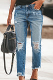 Lutaotie Street Solid Ripped Mid Waist Loose Denim Jeans