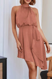 Lutaotie Celebrities Elegant Solid Asymmetrical Halter Irregular Dress Dresses