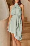 Lutaotie Celebrities Elegant Solid Asymmetrical Halter Irregular Dress Dresses