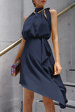 Lutaotie Celebrities Elegant Solid Asymmetrical Halter Irregular Dress Dresses