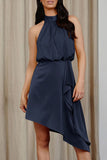 Lutaotie Celebrities Elegant Solid Asymmetrical Halter Irregular Dress Dresses