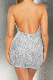 Lutaotie Sexy Elegant Solid Sequins Backless V Neck Sling Dress Dresses