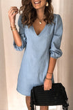 Lutaotie Fashion Casual Solid V Neck Denim Dress Dresses(4 Colors)