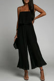 Lutaotie Casual Simplicity Solid Fold Strapless Loose Jumpsuits