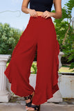 Lutaotie Casual Street Simplicity Solid Flounce Asymmetrical Loose High Waist Wide Leg Solid Color Bottoms