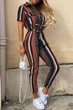 Lutaotie Casual Print Patchwork Turndown Collar Regular Jumpsuits