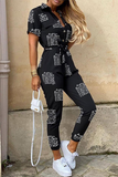 Lutaotie Casual Print Patchwork Turndown Collar Regular Jumpsuits