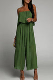 Lutaotie Casual Simplicity Solid Fold Strapless Loose Jumpsuits