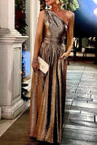 Lutaotie Sexy Elegant Solid Bronzing Sequined Oblique Collar Evening Dress Dresses