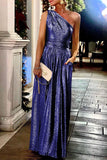 Lutaotie Sexy Elegant Solid Bronzing Sequined Oblique Collar Evening Dress Dresses