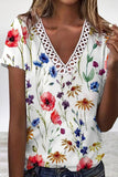 Lutaotie Work Elegant Floral Patchwork V Neck T-Shirts