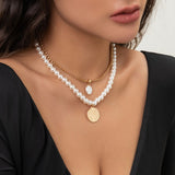 Lutaotie Casual Geometric Patchwork Pearl Necklaces