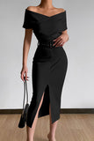 Lutaotie Sexy Elegant Solid With Belt V Neck One Step Skirt Dresses