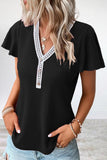 Lutaotie Casual Solid Patchwork V Neck T-Shirts