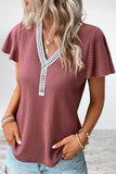 Lutaotie Casual Solid Patchwork V Neck T-Shirts