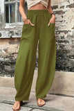 Lutaotie Casual Daily Solid Pocket Loose High Waist Harlan Solid Color Bottoms