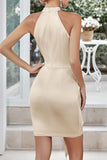 Lutaotie Celebrities Elegant Solid Bandage Halter Evening Dress Dresses