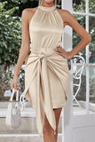 Lutaotie Celebrities Elegant Solid Bandage Halter Evening Dress Dresses