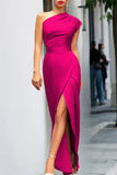 Lutaotie Elegant Formal Solid Slit Asymmetrical Oblique Collar Evening Dress Dresses