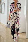 Lutaotie Casual Print Patchwork Turndown Collar Long Sleeve Two Pieces