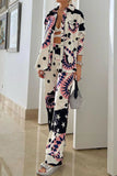 Lutaotie Casual Print Patchwork Turndown Collar Long Sleeve Two Pieces