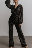 Lutaotie Casual Elegant Solid Sequins V Neck Regular Jumpsuits