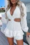 Lutaotie Casual Vacation Solid Hollowed Out V Neck Rompers