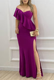 Lutaotie Celebrities Elegant Solid Flounce Slit Asymmetrical One Shoulder Evening Dress Dresses