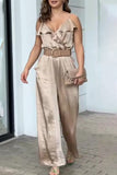 Lutaotie Casual Celebrities Solid Flounce V Neck Loose Jumpsuits