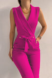 Lutaotie Casual Work Solid Pocket Frenulum V Neck Regular Jumpsuits(6 Colors)