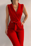 Lutaotie Casual Work Solid Pocket Frenulum V Neck Regular Jumpsuits(6 Colors)