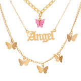 Lutaotie Casual Butterfly Patchwork Chains Necklaces