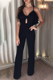 Lutaotie Casual Solid Frenulum With Bow V Neck Regular Jumpsuits