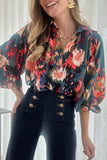 Lutaotie Work Elegant Print Patchwork V Neck Blouses(4 Colors)