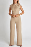 Lutaotie Work British Style Solid Solid Color Mandarin Collar Regular Jumpsuits