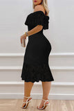 Lutaotie Celebrities Elegant Solid Lace Off the Shoulder Waist Skirt Dresses