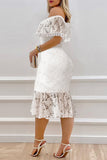 Lutaotie Celebrities Elegant Solid Lace Off the Shoulder Waist Skirt Dresses