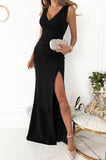 Lutaotie Celebrities Elegant Solid Slit Fold V Neck Evening Dress Dresses(4 Colors)