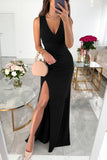 Lutaotie Celebrities Elegant Solid Slit Fold V Neck Evening Dress Dresses(4 Colors)