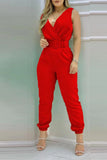 Lutaotie Sexy Casual Solid Backless With Belt V Neck Regular Jumpsuits(6 Colors)