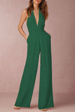 Lutaotie Sexy Elegant Solid Backless Fold V Neck Regular Jumpsuits(12 Colors)