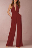 Lutaotie Sexy Elegant Solid Backless Fold V Neck Regular Jumpsuits(12 Colors)