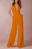 Lutaotie Sexy Elegant Solid Backless Fold V Neck Regular Jumpsuits(12 Colors)