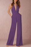 Lutaotie Sexy Elegant Solid Backless Fold V Neck Regular Jumpsuits(12 Colors)