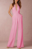 Lutaotie Sexy Elegant Solid Backless Fold V Neck Regular Jumpsuits(12 Colors)