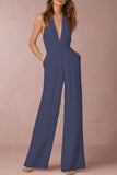 Lutaotie Sexy Elegant Solid Backless Fold V Neck Regular Jumpsuits(12 Colors)