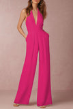 Lutaotie Sexy Elegant Solid Backless Fold V Neck Regular Jumpsuits(12 Colors)