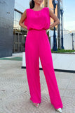 Lutaotie Casual Street Solid Solid Color O Neck Loose Jumpsuits